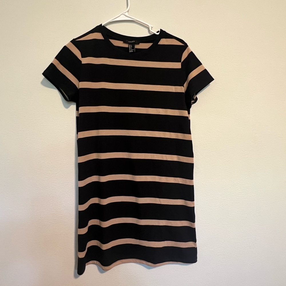 Striped Black and Tan T-Shirt Dress